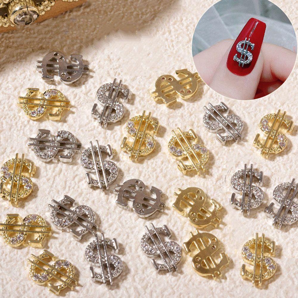 Needway   Dollar Nail Art Dekorasi Perak/Emas Alloy 3D Uang Pesona DIY Perhiasan Kuku