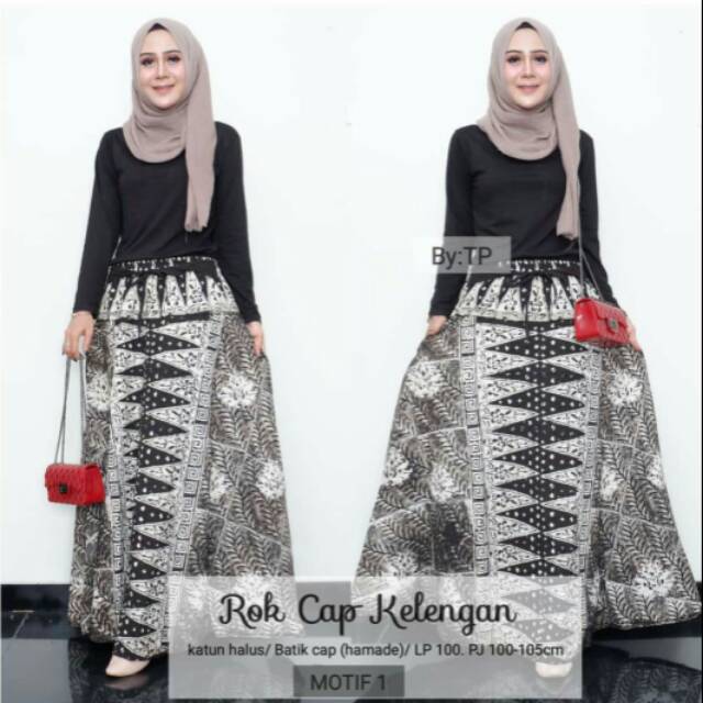 Rok batik cap monocrom hitam putih
