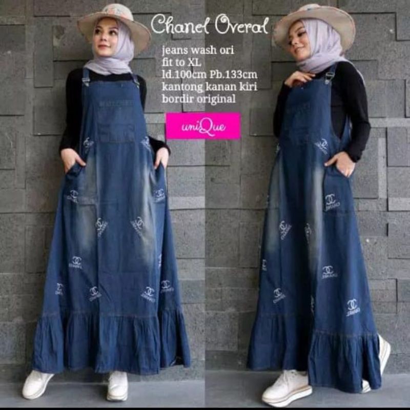 OVERLL DEWASA JEANS SUPER BORDIR