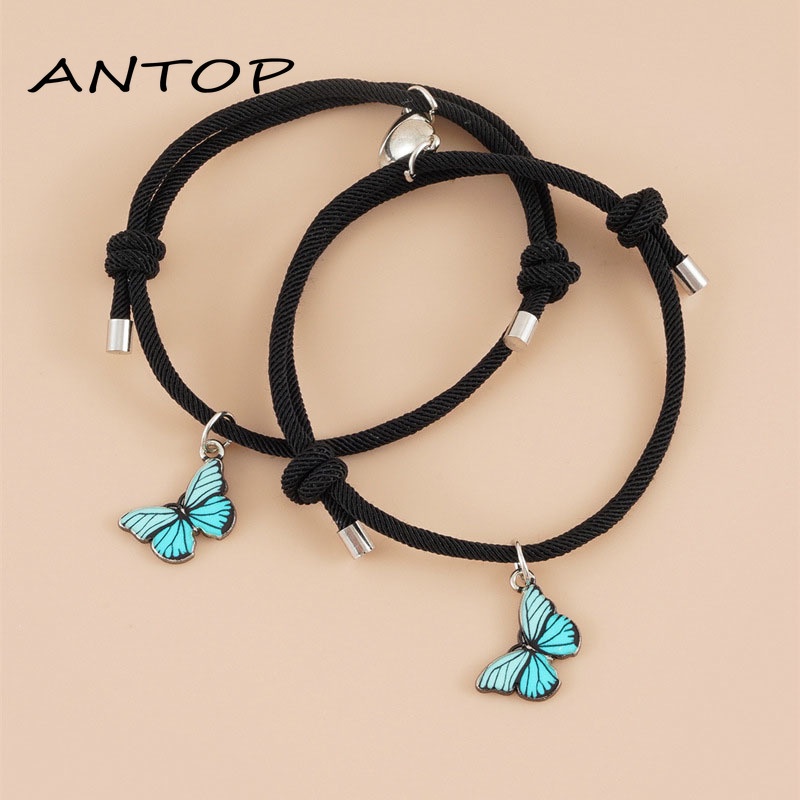 2Pcs Fashion Gelang Pasangan Magnetik Kupu-kupu Warna Tenunan Aksesoris Unisex ANTOP