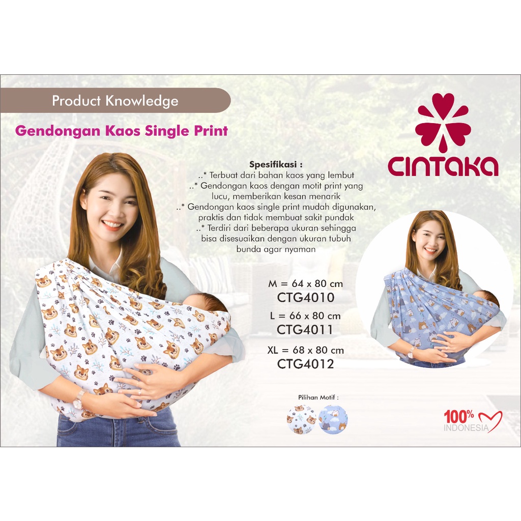 Cintaka Gendongan Bayi Geos Single Print Cute Cat &amp; Tiger Series (Cocok u/ newborn) SIze M / L / XL - CTG 4010 - 2