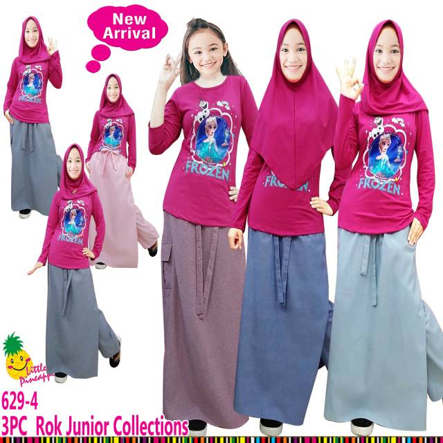 Setelan Baju muslim anak celana rok little pineapple junior 629.4 elsa frozen