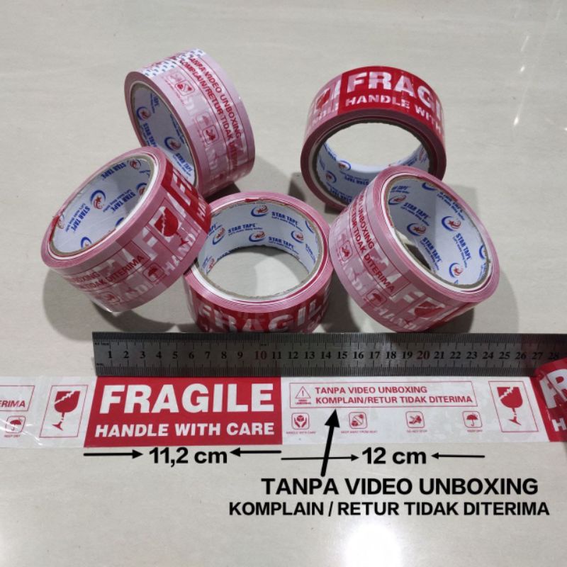 

STAR TAPE LAKBAN FRAGILE MERAH 45MM X 50M lakban unboxing selotip6pcs