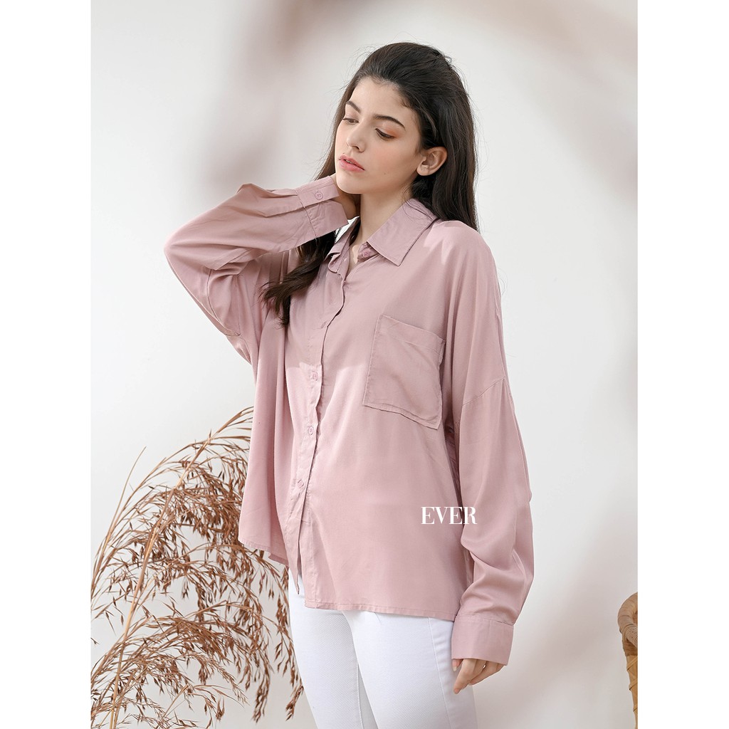 Evertops | Selena Oversize Shirt | Kemeja Wanita-DUSTYPINK