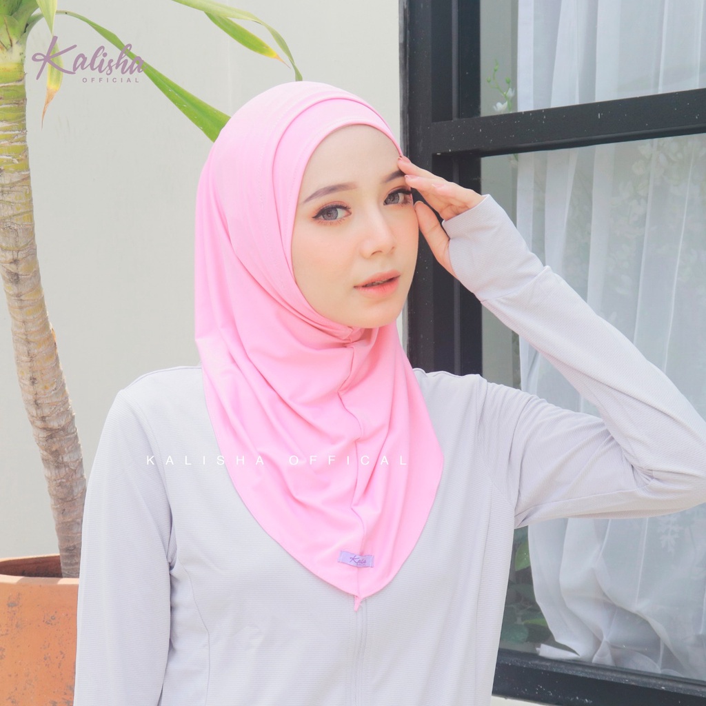 HIJAB MASKER HEADSET SPORTY HELMA / ACTIVE HIJAB EARPHONE MASK / HIJAB NEW NORMAL / HIJAB KHIMAR INSTAN BERGO MASKER EARPHONE BY KALISHA OFFICIAL-DUSTYPINK
