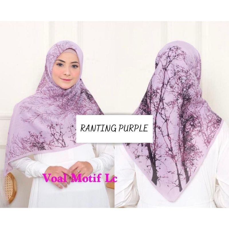 HIJAB SEGIEMPAT VOAL PREMIUM MOTIF ranting purple JILBAB SEGI EMPAT DENAY KW SQUARE LASERCUT