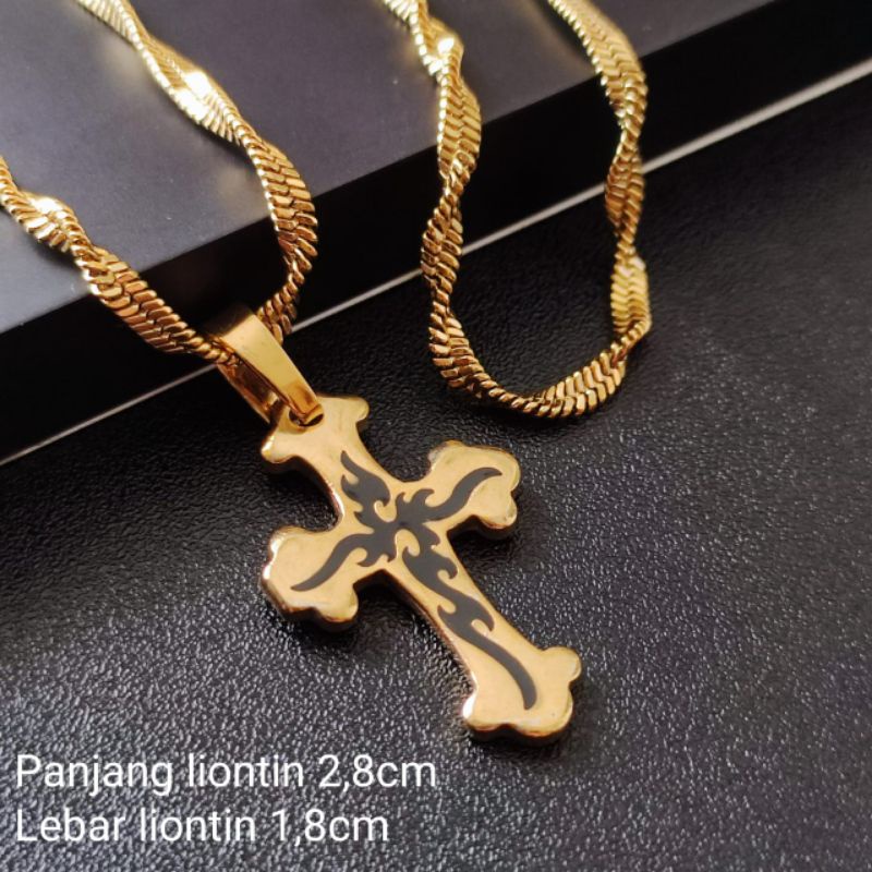 Kalung Salib Yesus Titanium Import Warna Emas