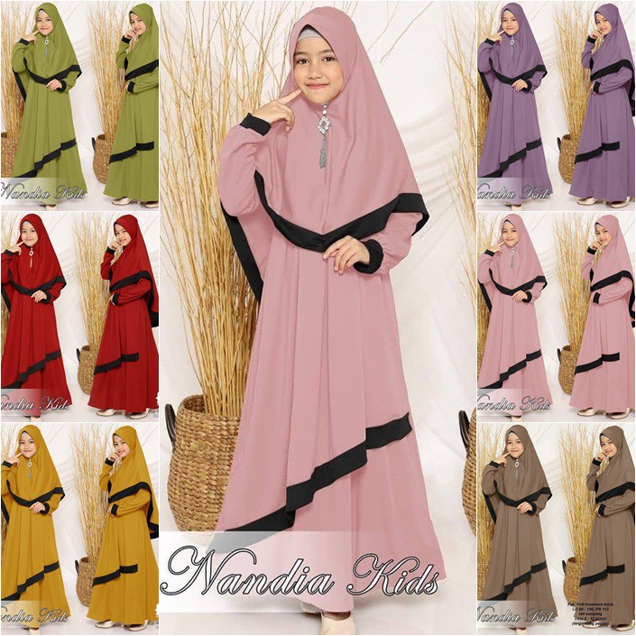 [S,M,L,XL] (3-12 thn) - NANDIA SYARI KIDS (6 pilihan warna + 4 size) gamis anak wanita muslim