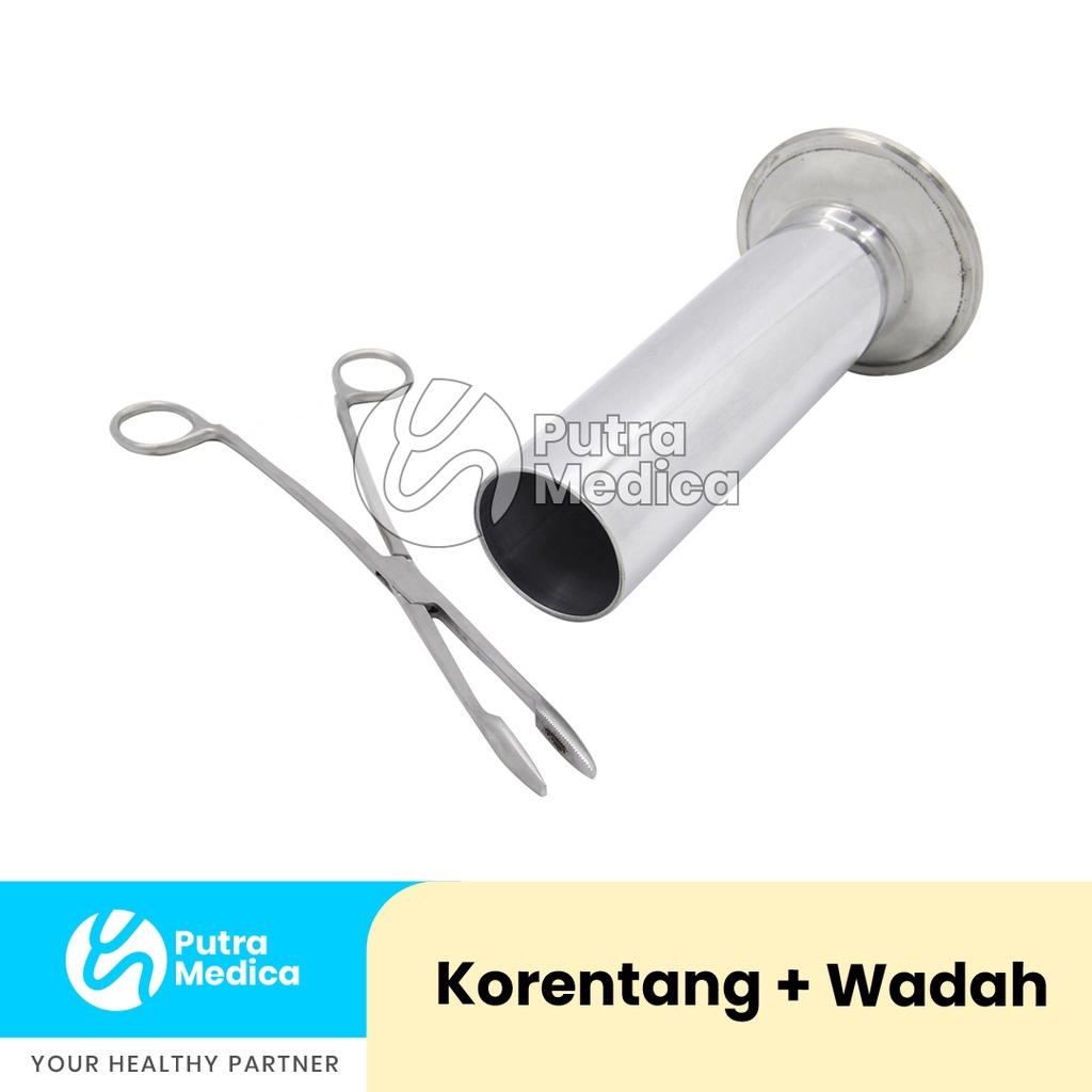 Korentang Pipih + Wadah Stainless / Mayer Dressing Forceps Set / Penjepit Instrument Medis Steril