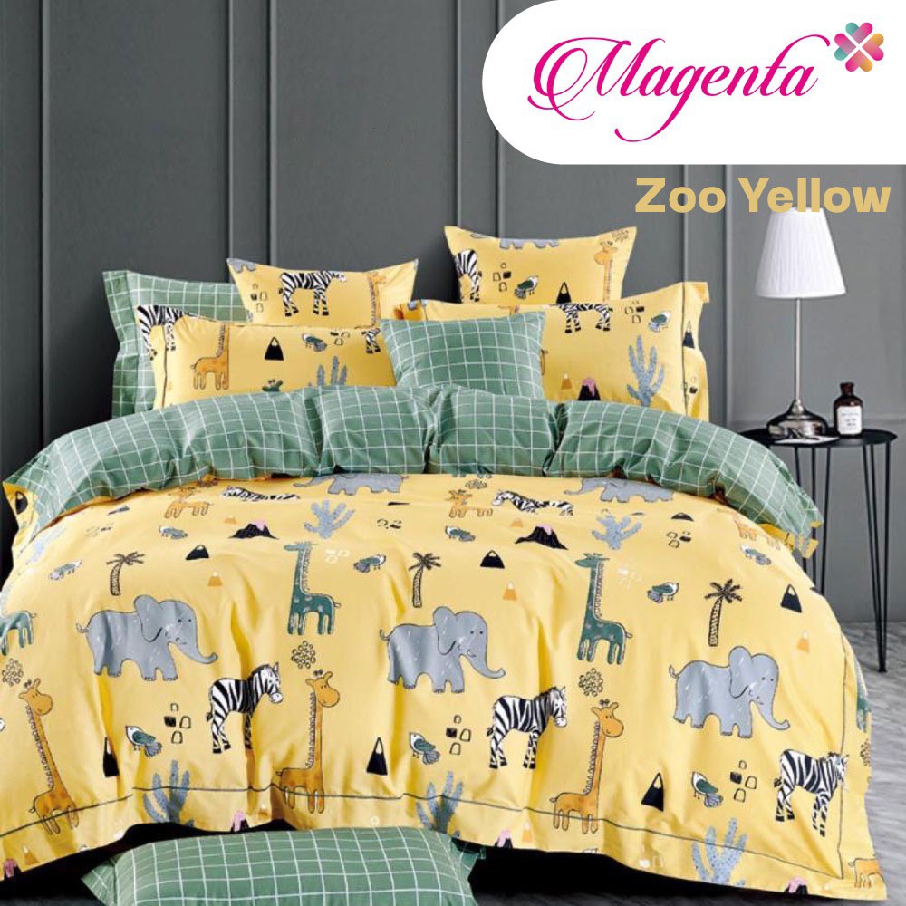 Sprei katun lokal magenta motif ZOO Yellow - animal kuning
