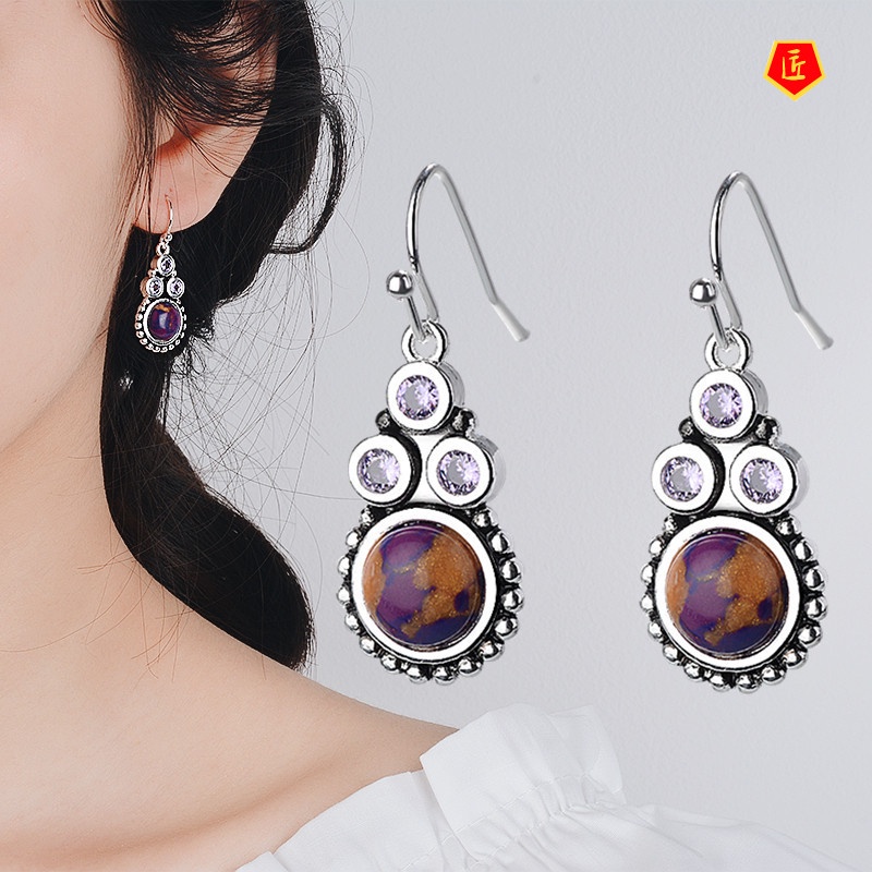 [Ready Stock]Vintage S925 Silver Charoite Earrings