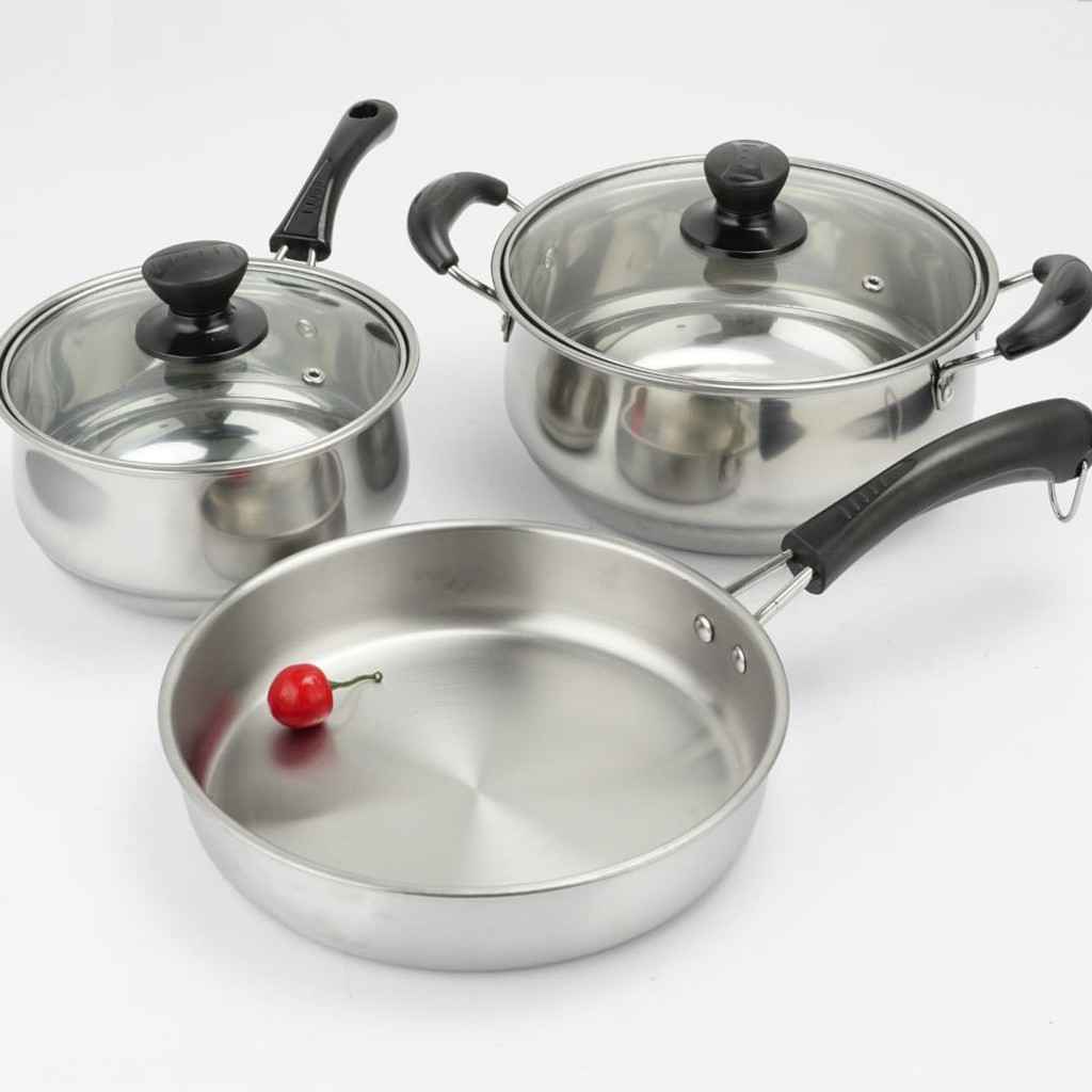 Grosir - H849 Panci Set 3 in 1 / Panci Stainless Steel / Pan Set / Perlengkapan Masak