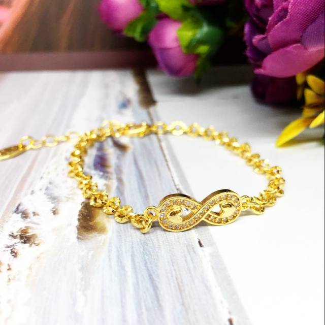 Gelang Rantai Xuping Perhiasan Lapis Emas Infinity Permata Putih - SB0099