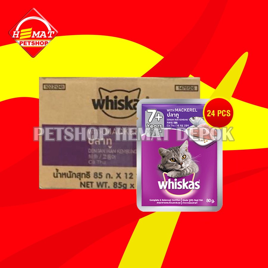 Makanan Basah Kucing Whiskas Sachet Pouch Grosir Dus isi 24 PCS 85 GR - Mackarel Senior