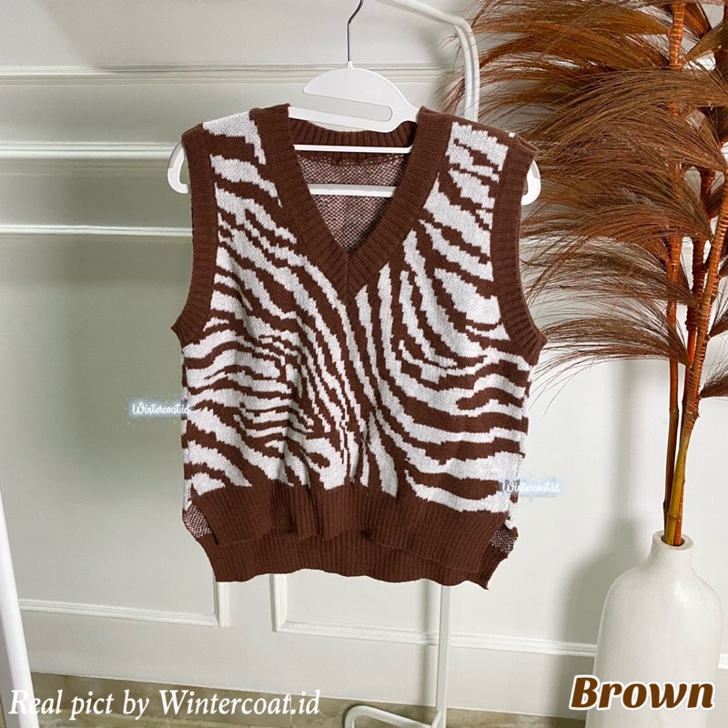 Vest import rompi rajut wanita oversized jumbo zebra hangat knitted rajut korea