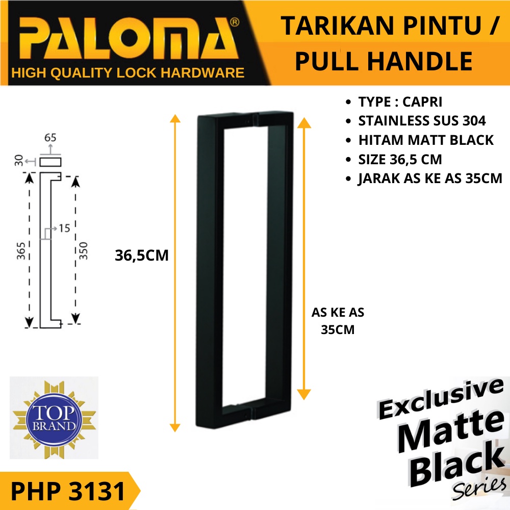 PALOMA PHP 3131 CAPRI PULL HANDLE TARIKAN PINTU 365 MM HITAM BLACK