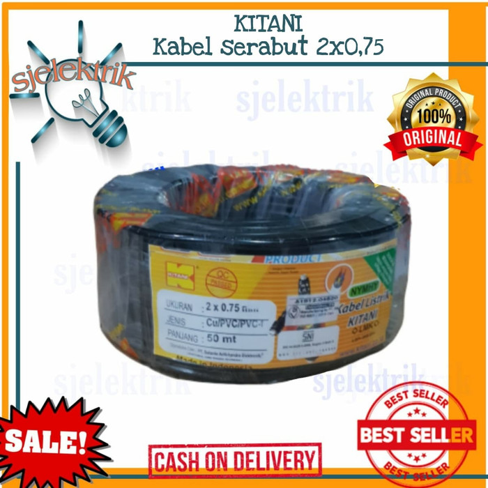 Kabel serabut hitam kitani 2x0.75 Kabel NYYHY 2x0.75 KITANI 50M SNI Termurah