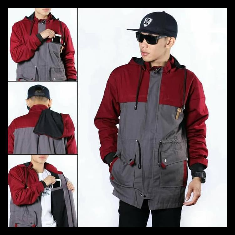 Terdepan Jaket Parka Cowok Canvas Original Ff - Cnvas Grey Navy, L Promo Bulan Ini