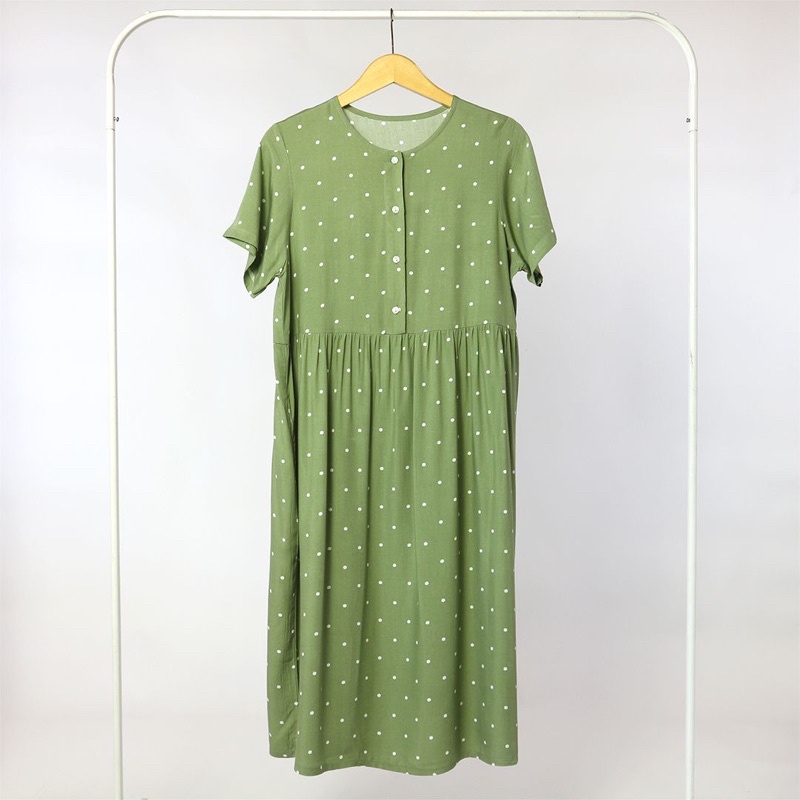 (KATLEEN) HOMEDRESS RAYON BUSUI FRIENDLY SLEEPWEAR COTTON RAYON-Polka mini matcha