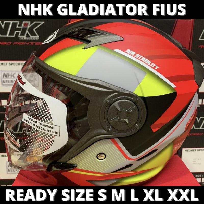 Jual Helm Nhk Gladiator Fius Black Red Doff Double Visor Half Face Helem Motor Sni Touring