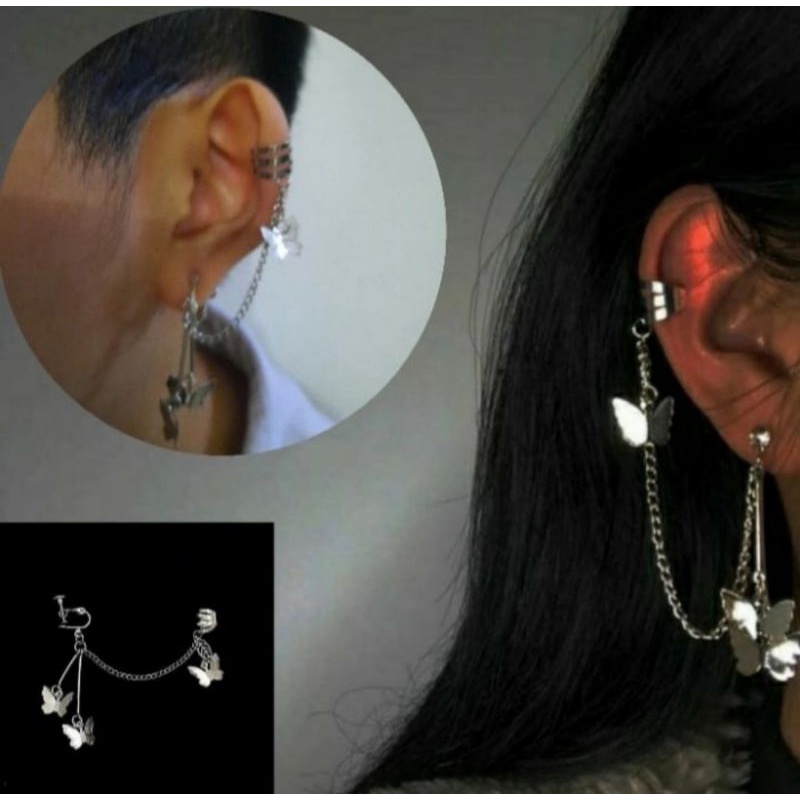 ANTING KLIP TANPA TINDIK PUNK ROCK TIDAK BUTUH TINDIKAN TELINGA PRIA WANITA KPOP KUPU KUPU ANTING GA