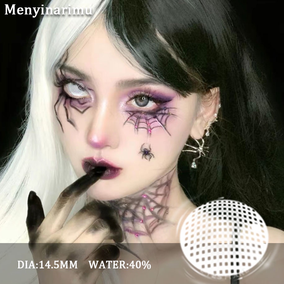 （COD）Softlens 2022 Karakter New 1Pasang White Eye Suasana Horor Cosplay Jaringan Putih Lensa Kontak Warna Diameter 14.5MM Halloween Softlens Mata Softlens Mata Atmosfer Horor Putih Seni Gotik