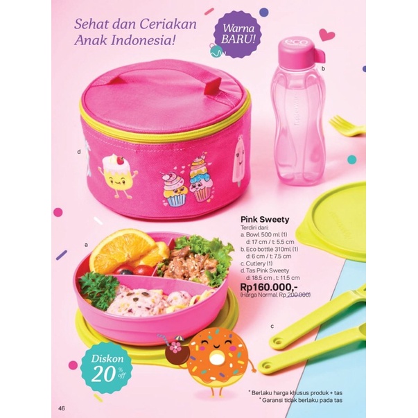 lunch set pink sweety tempat bekal anak tupperware 1 set