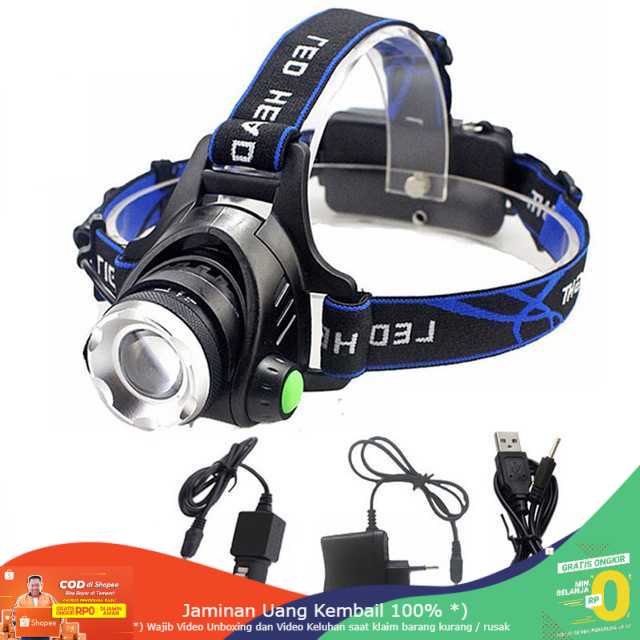 (BISA COD) RVOSTR LED High Power Headlamp LED Cree XML T6 + Charger - 568D