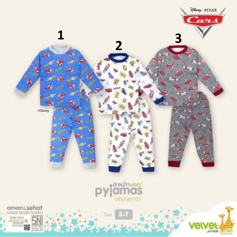 Baju Bayi Setelan Anak Piyama Panjang Dreamwear  Boy Velvet junior Cars