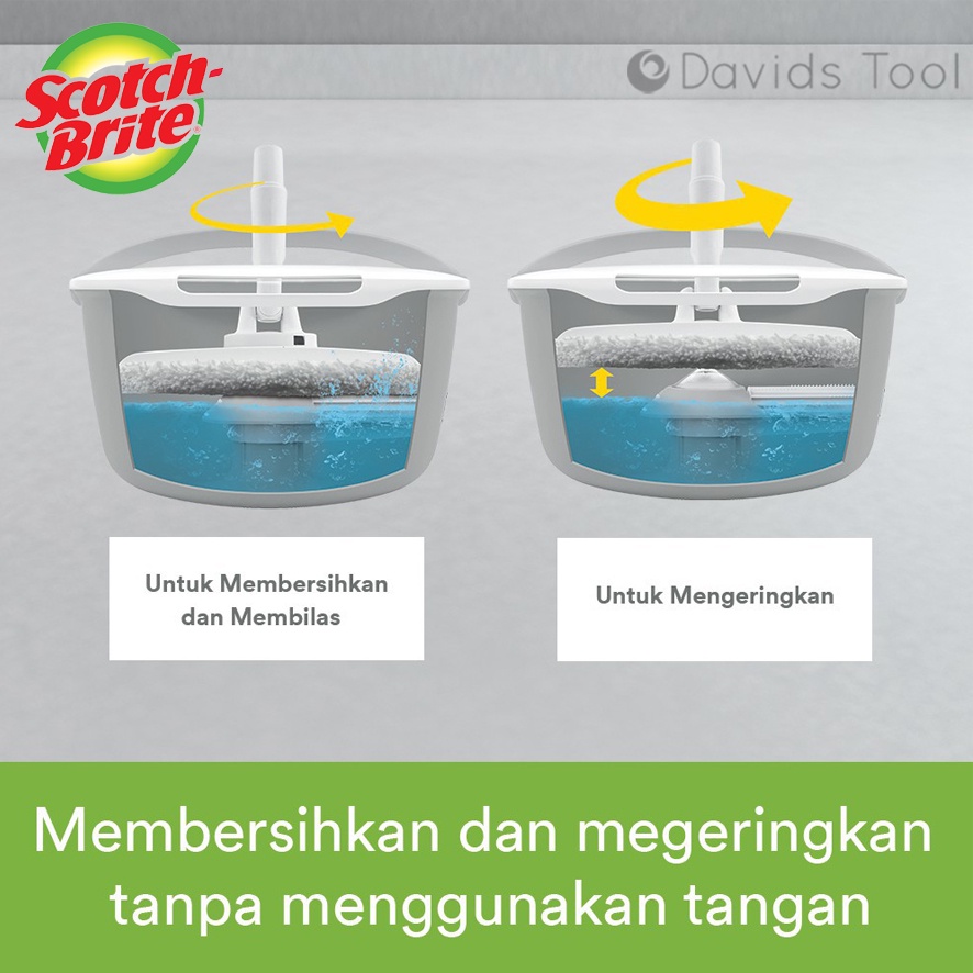 Scotch Brite Alat Pel Lantai Ultra Mop Putar Peras Praktis Otomatis Lap Gagang Spin Single Serbaguna IDT6