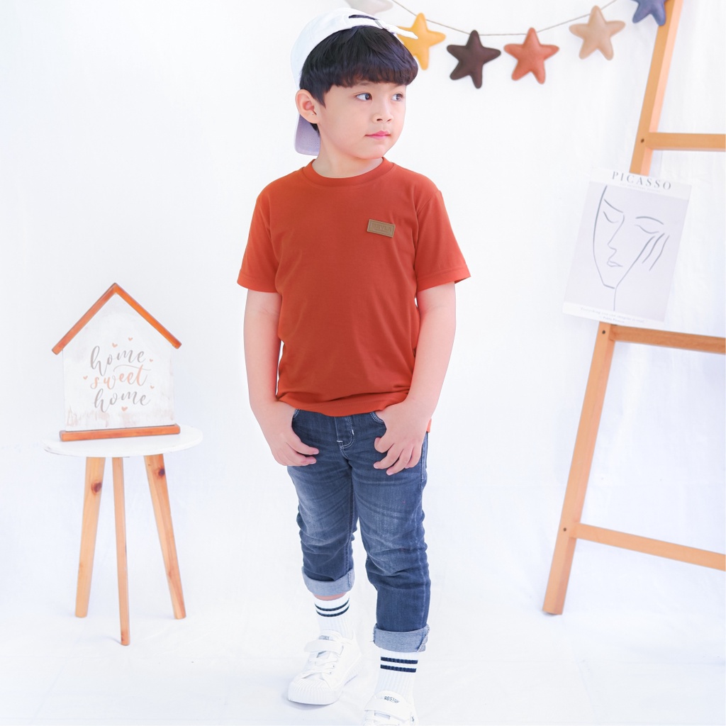 Kaos Polos Anak Laki Laki Perempuan Branded Premium Original | Mevla Kids - Kenzi Cinnamon