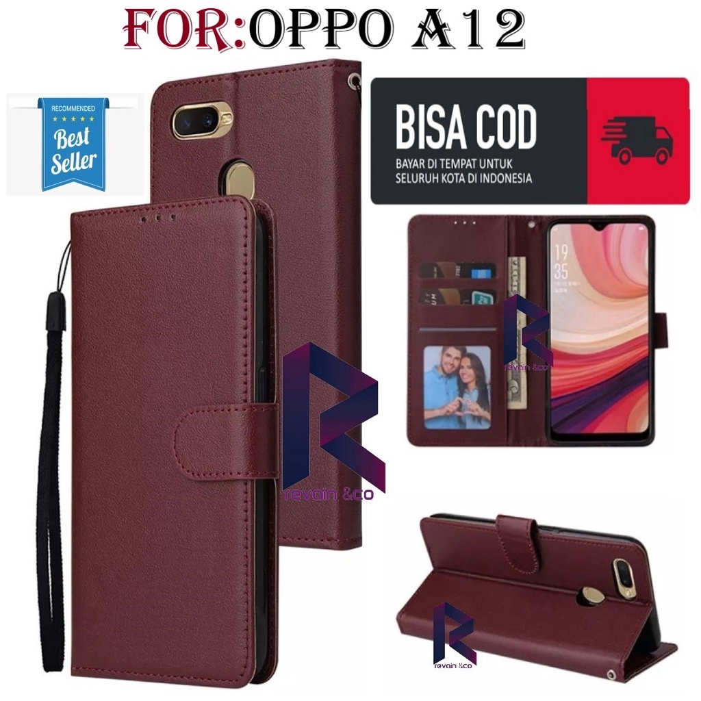 CASING OPPO A12 DOMPET FLIP WALLET LEATHER KULIT PREMIUM SARUNG BUKA TUTUP FLIP CASE OPPO A12