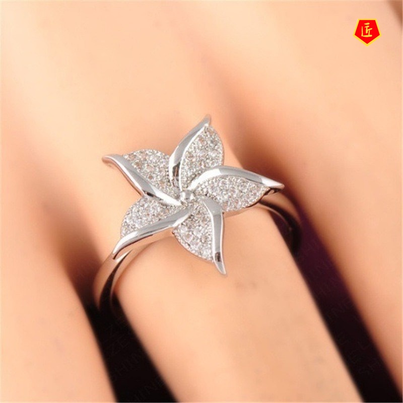 [Ready Stock]Creative Windmill Flower Inlaid Full Diamond Ring