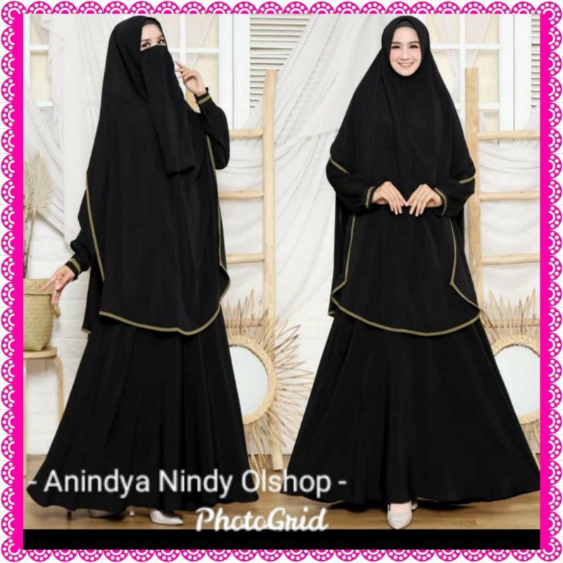 Gamis Syar'i Dress Wanita Set Kerudung Cadar Hitam Terbaru