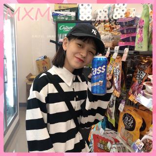 Kaos  Polo Lengan  Panjang  Motif  Garis  garis  Warna Kontras 