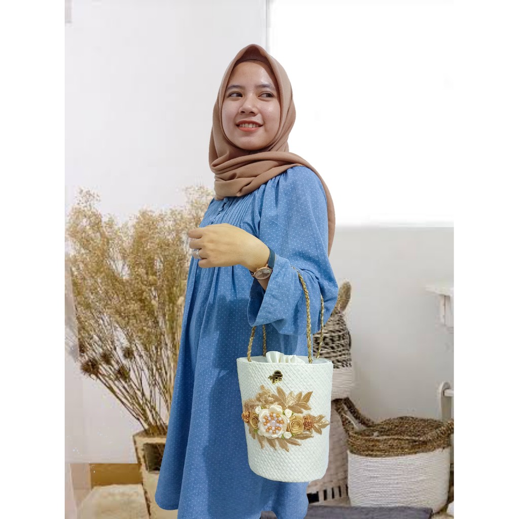 RJ CRAFT - Tas Parsel Brokat Tile Anyaman Pandan Tas Ember Tas Etnik Premium Tas Wanita