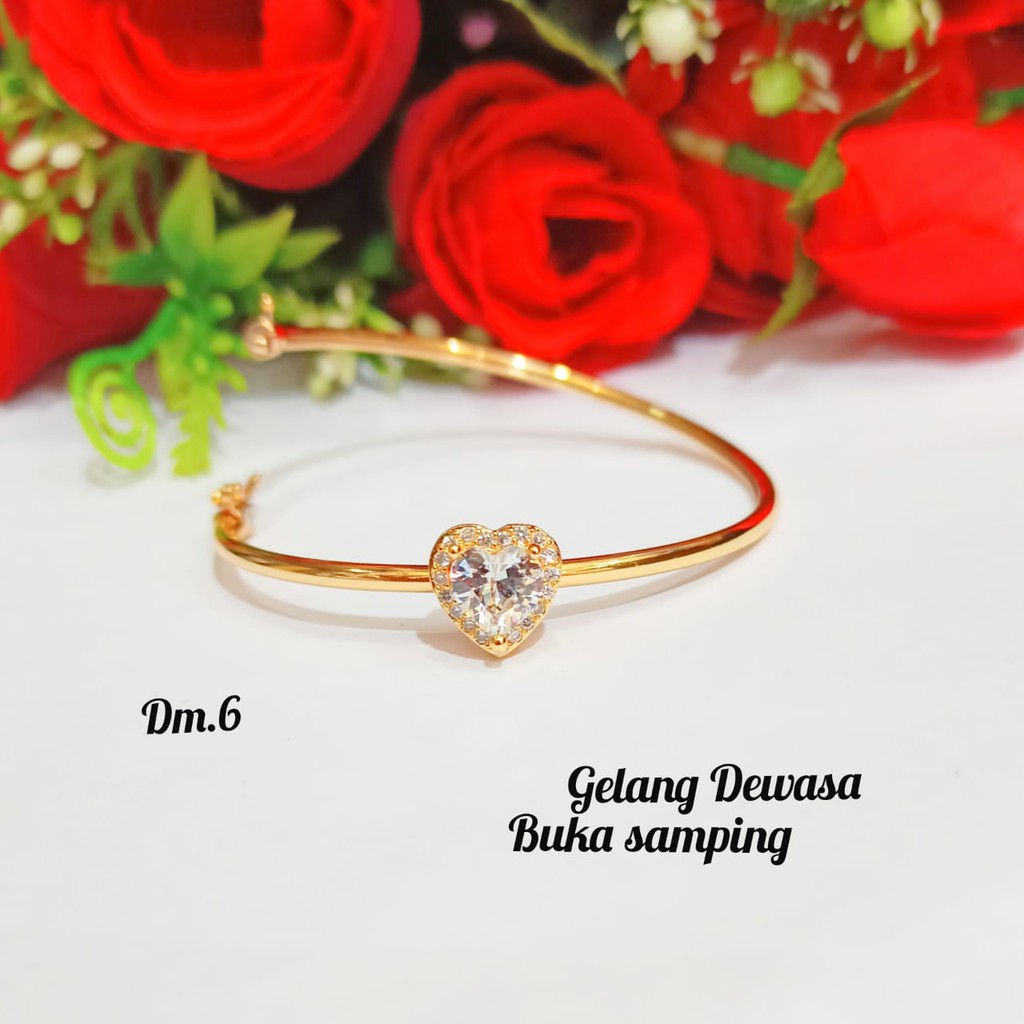 Gelang TITANIUM Dewasa Permata Satu Buka Samping Perhiasan Wanita Gold danSilver limited edition (COD)