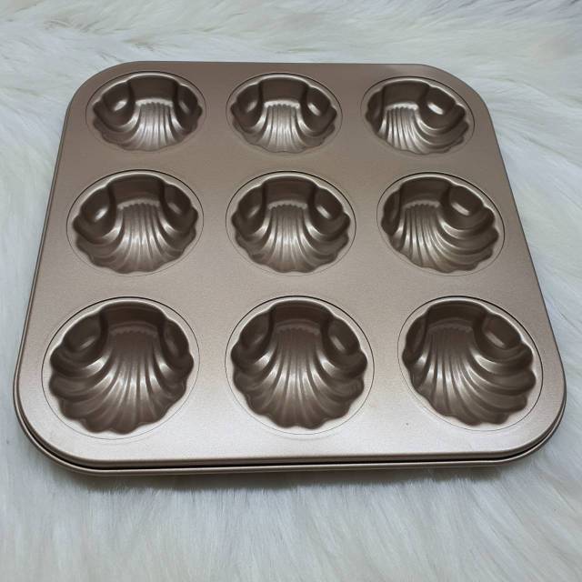 loyang kerang 9 lubang baking pan anti lengket cetakan bolu kue cubit coklat puding