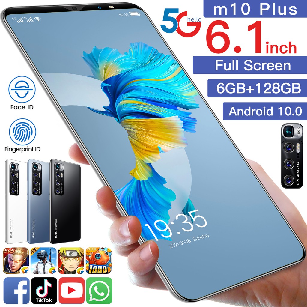 M10 Plus Handphone Android HD Layar Murah 6.1 Inch 6GB RAM 128GB ROM 4800mAh 5G Smartphone