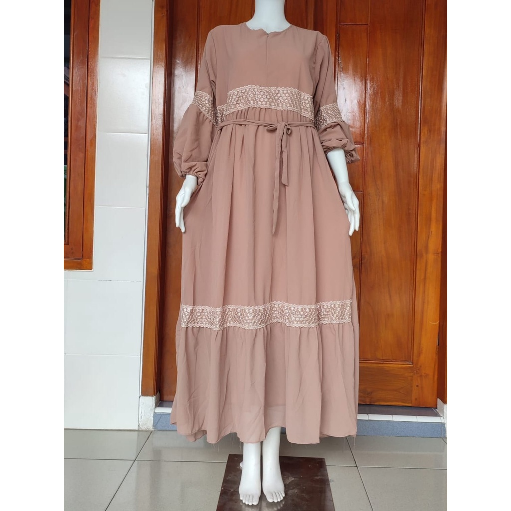 gamis ceruty babydoll renda besar full puring