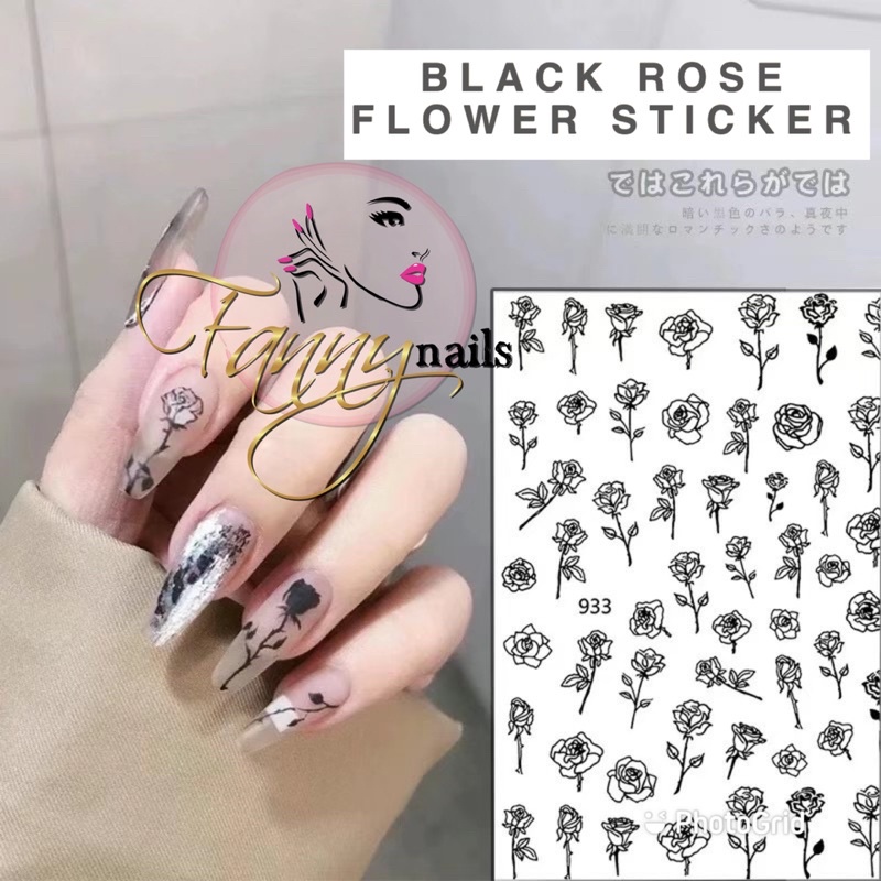 BLACK ROSE FLOWER NAIL STICKER STIKER KUKU BUNGA MAWAR HITAM STIKER HIASAN KUKU NAILART