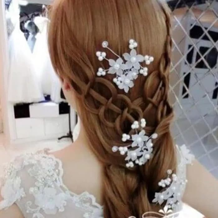 Perhiasan Rambut Pengantin Bunga Faux Pin Clip U-Shape