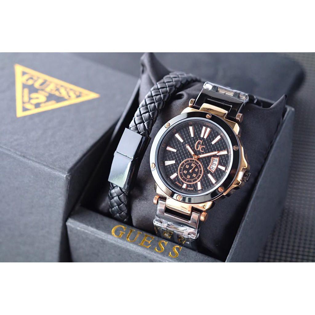 ( COD ) Jam Tangan Pria Guess Collection / GC Detik Bawah Aktif 150483 WB Tanggal Aktif Free Gelang