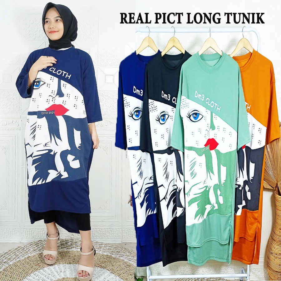 LONG TUNIK EYE LIP DM DRESS OVERSIZE BY GL FASHION