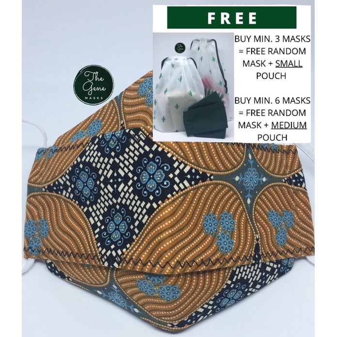 Masker Kain 3 Lapis Premium Batik Coklat Biru Brown Light Blue
