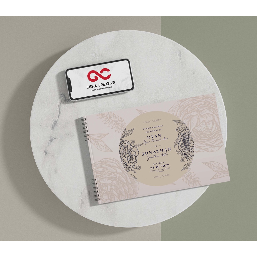 BUKU TAMU PERNIKAHAN HARD COVER DESIGN TEMPLATE JILID SPIRAL CETAK FULL COLOUR