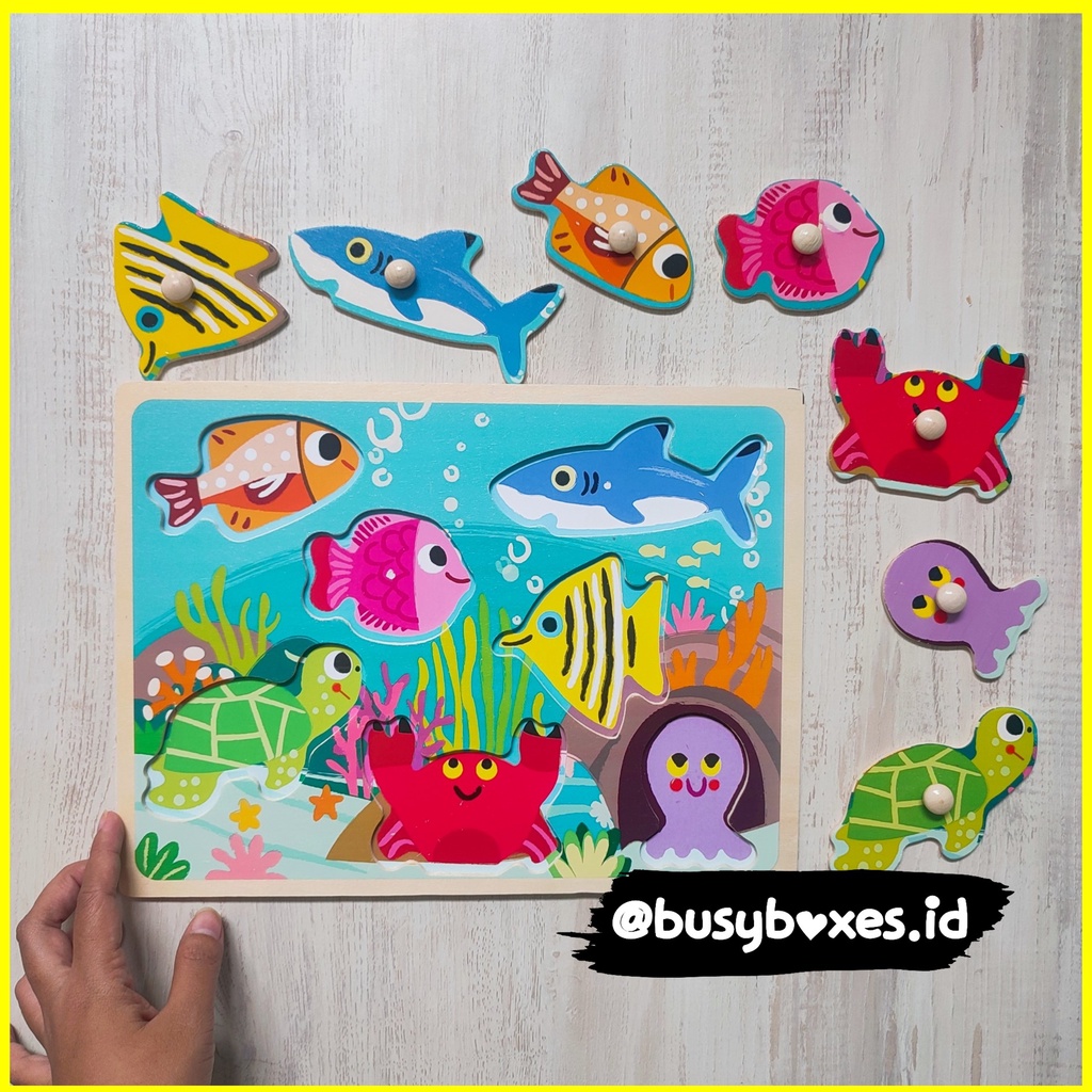 [busyboxes.id] Mainan Puzzle kayu Knob 7 keping Hewan Laut sea animals