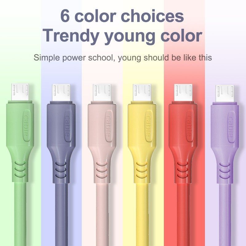 1 Toples Isi 20Pcs Kabel Data D6 Macaron Color Micro USB Fast Charging 1 Meter Kabel Cas Android Fast Charging