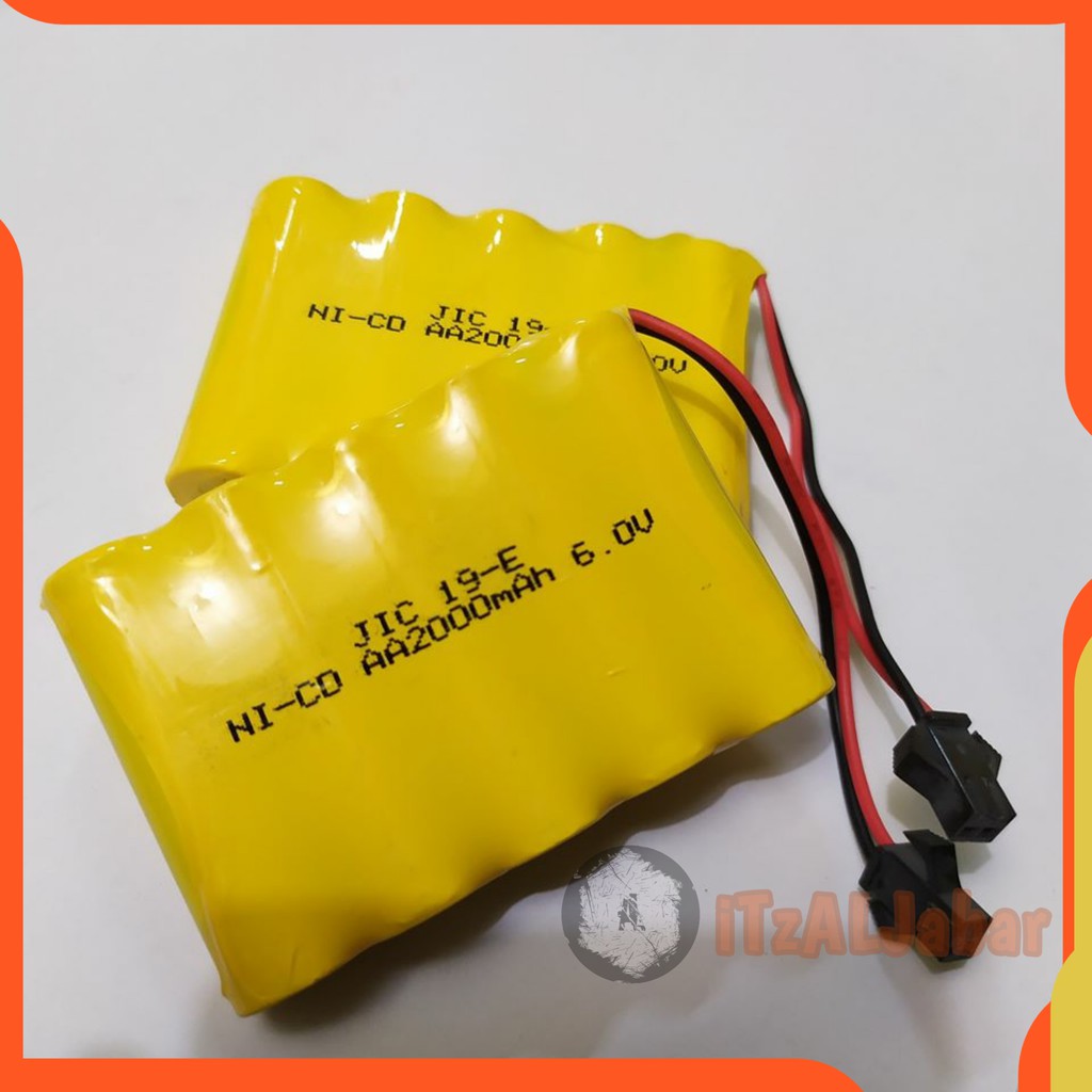 Baterai Mobil remot RC Nicd 2000mAh 6.0V soket Hitam