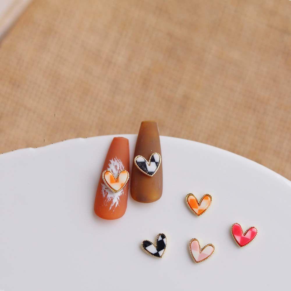 Agustina Cinta Hati Perhiasan Kuku Mode Tepi Logam Pesona Manis Jepang DIY Nail Art Ornamen